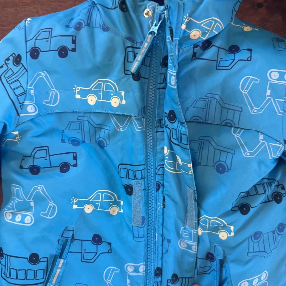 Cat & Jack Boys Blue Construction Vehicle Hooded Winter Jacket 5T Puffer Coat